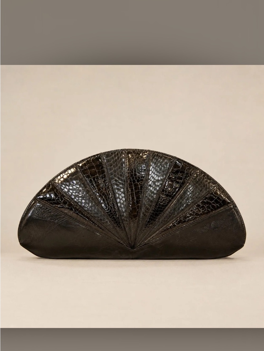 Vintage Y2K Black Fan-Shape Embossed Leather Clutch